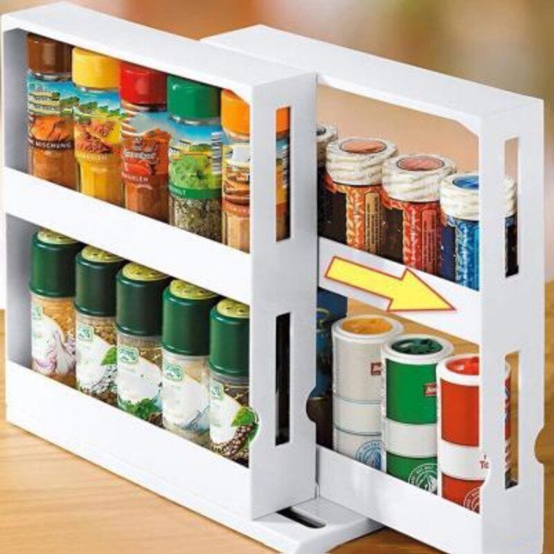 Bottle Box Kitchen Rack Cabinet Layer Organizer MultiFunction Rotatable Cupboard Shelves Push pull Food Storage Spice Seasoning
